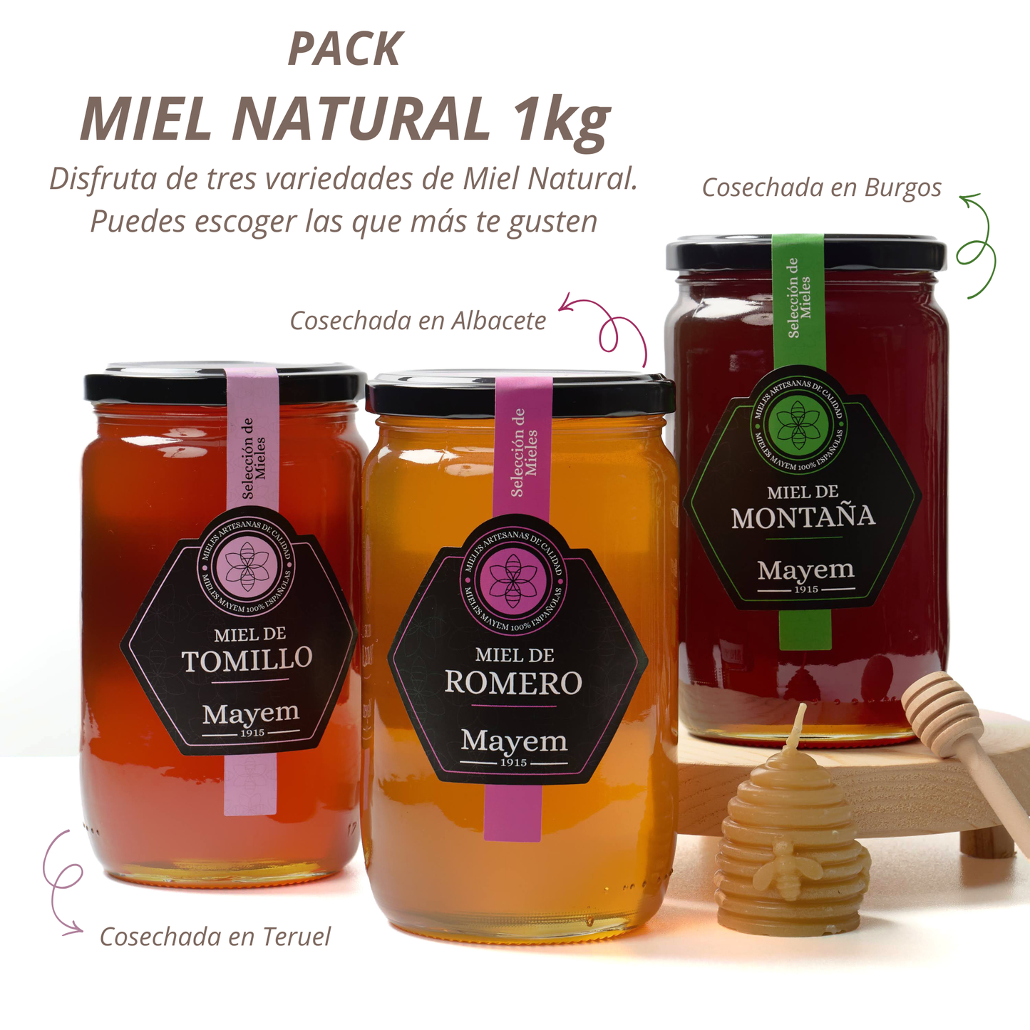 Pack de 3 Mieles Naturales de 1 Kg
