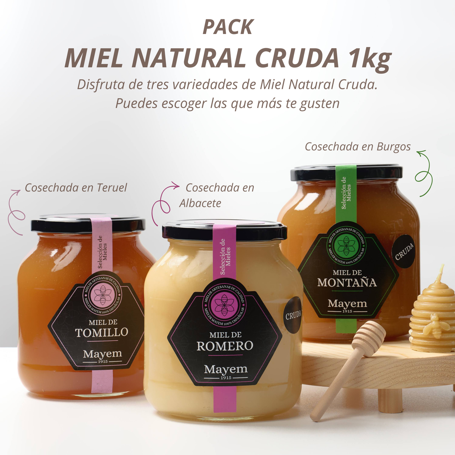 Pack de 3 Miels Bruts de 1 Kg