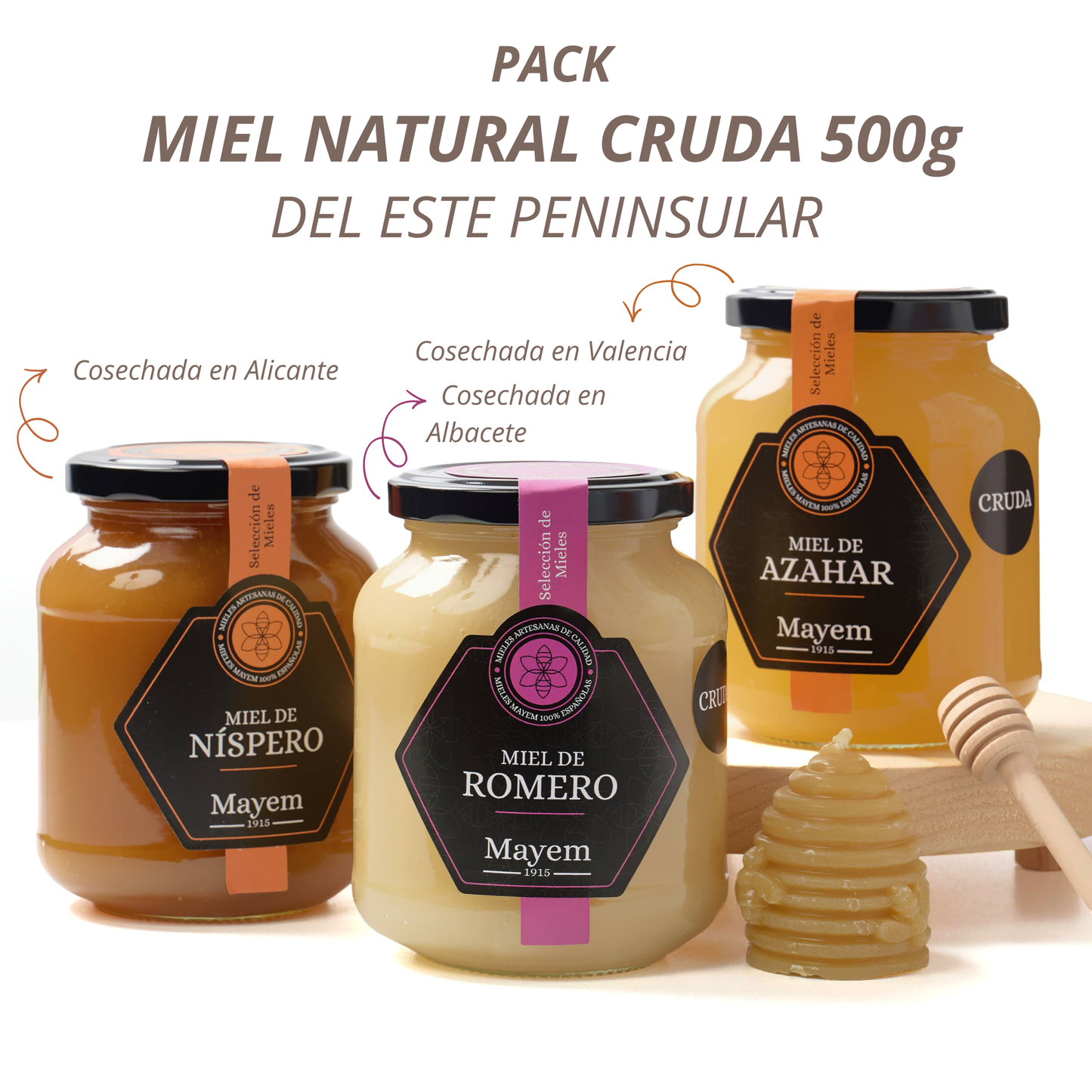 Pack de 3 Mieles Crudas del Este Peninsular 500g