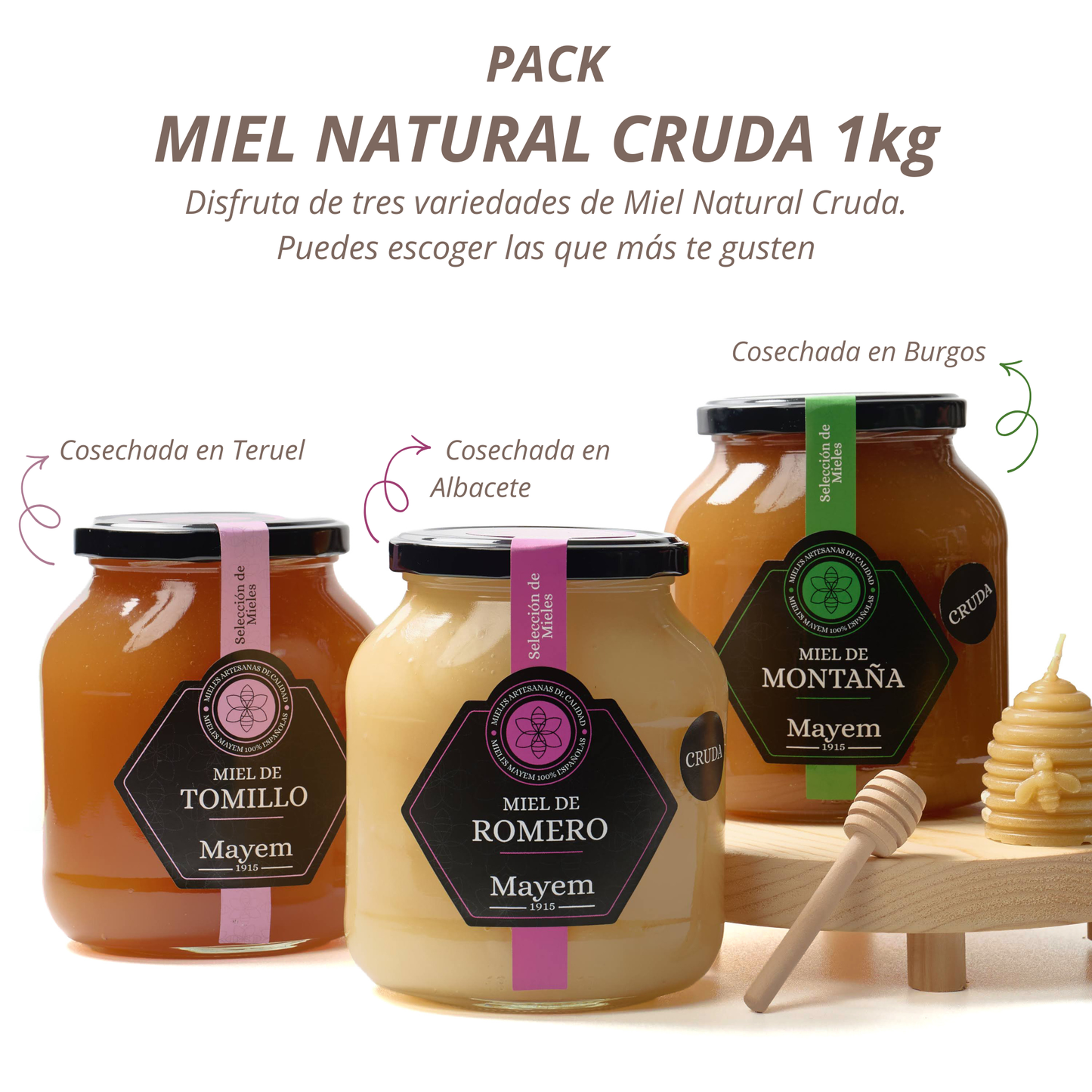 Pack de 3 Mieles Crudas sabor Suave 1Kg