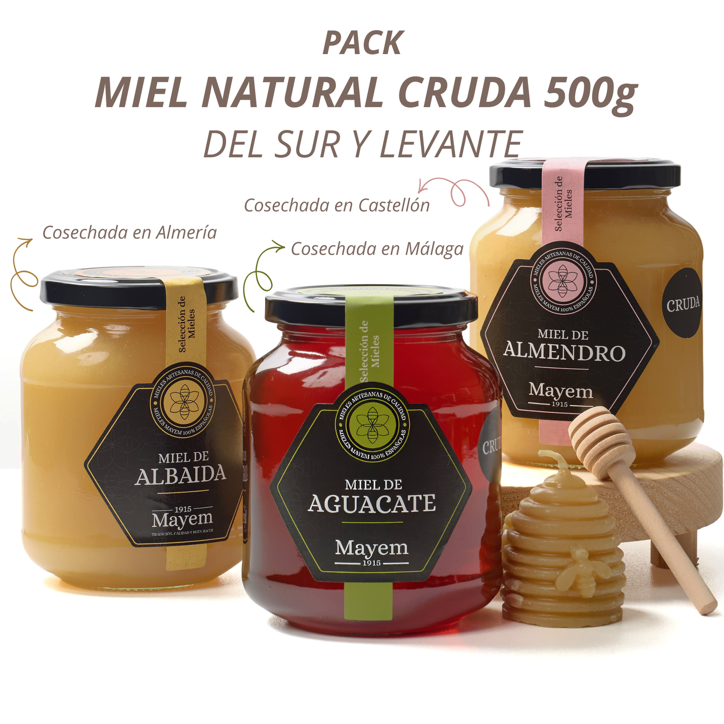 Pack de 3 Mieles Crudas del Sur y Levante 500g