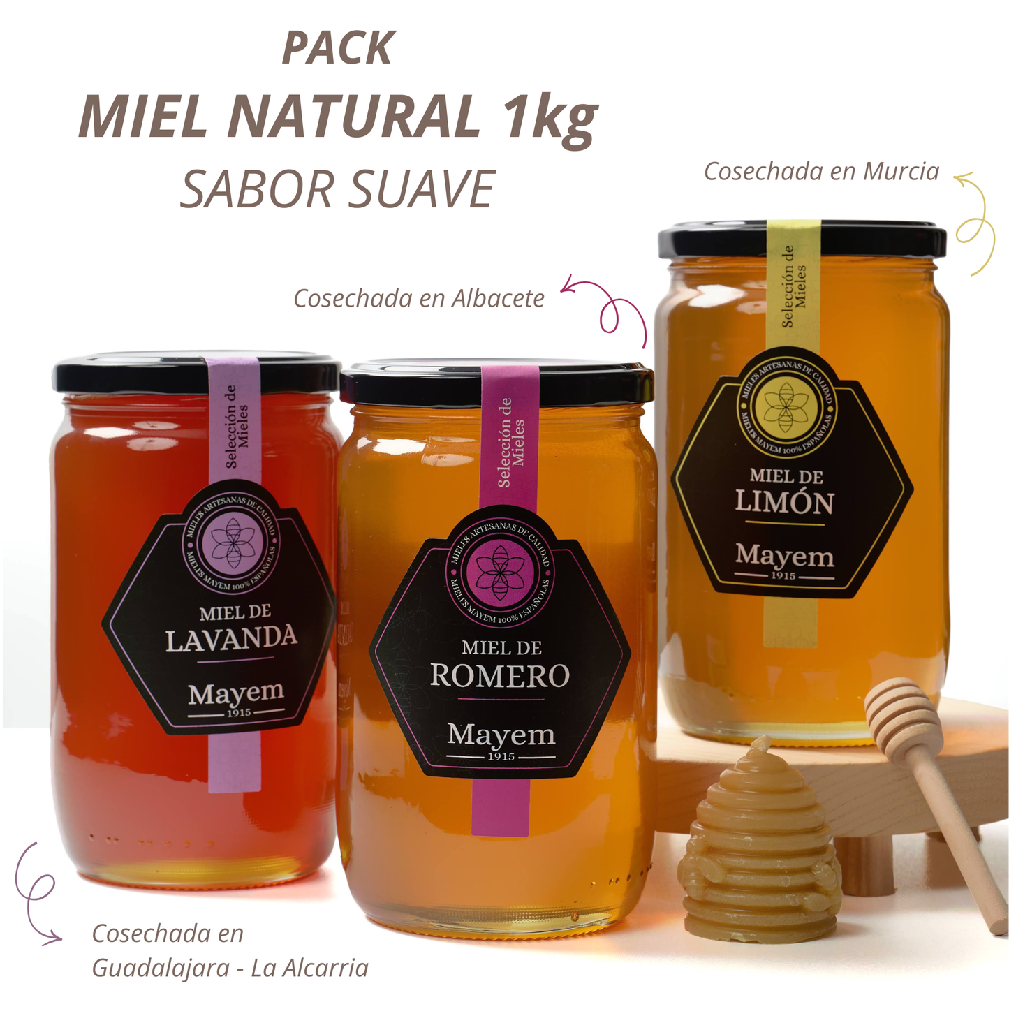 Pack de 3 Mieles sabor Suave 1kg