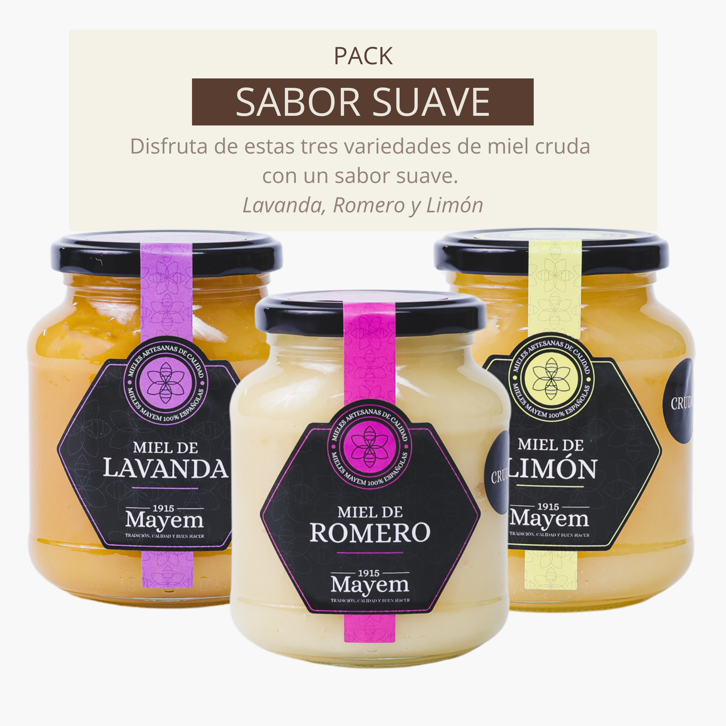 Pack de 3 Mieles Crudas sabor Suave 500g