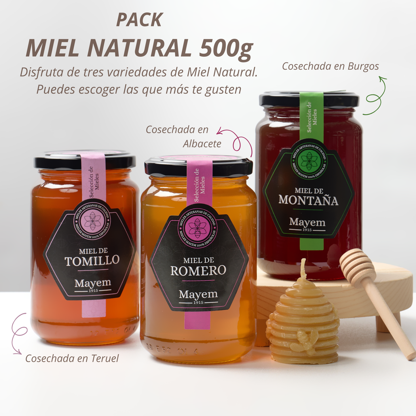 Pack de 3 Mieles Naturales de 500g