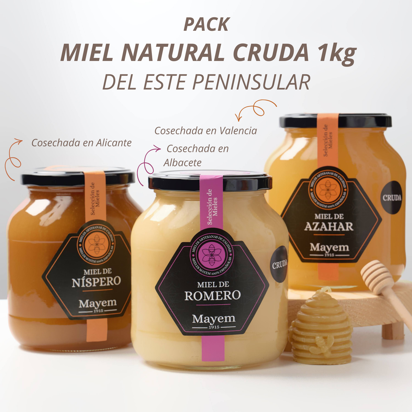 Pack de 3 Mieles Crudas del Este Peninsular 1kg
