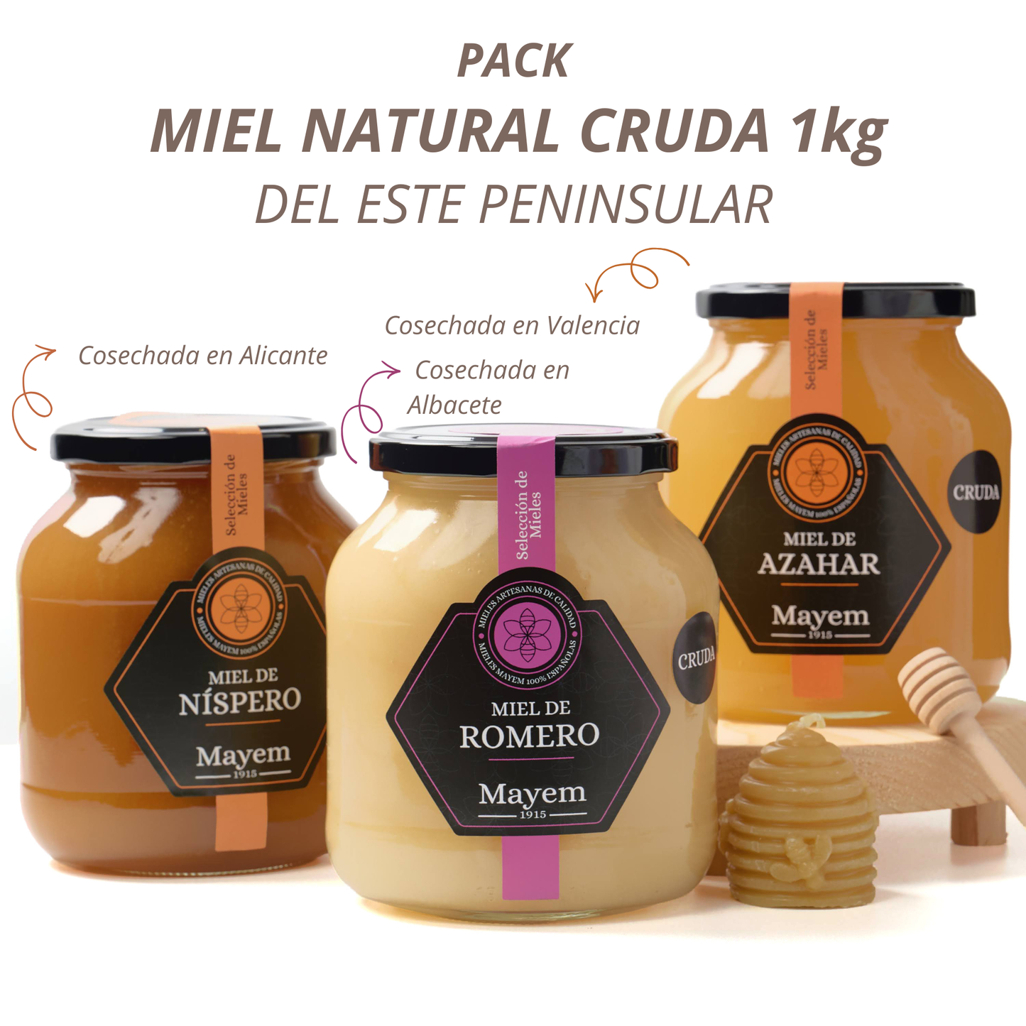 Pack de 3 Mieles Crudas del Este Peninsular 1kg
