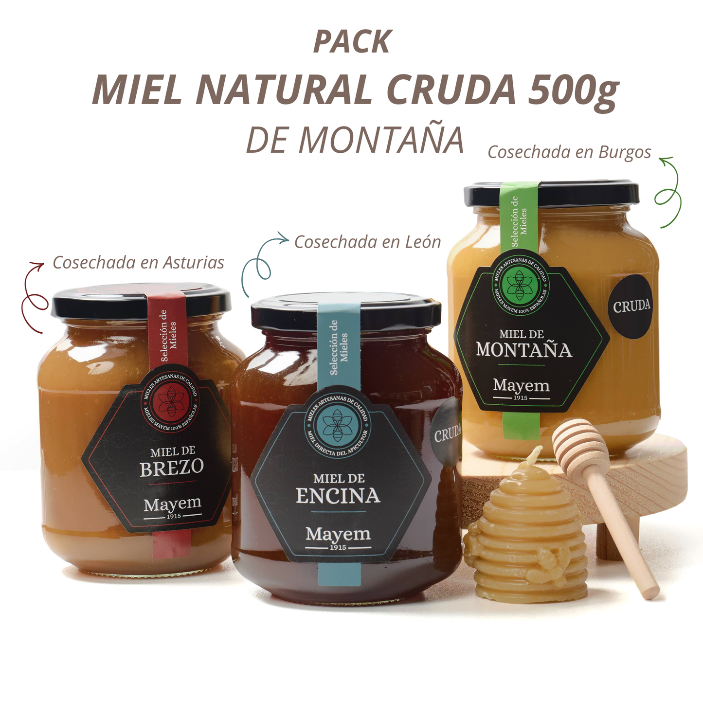 Pack de 3 Mieles Crudas de Montaña 500g