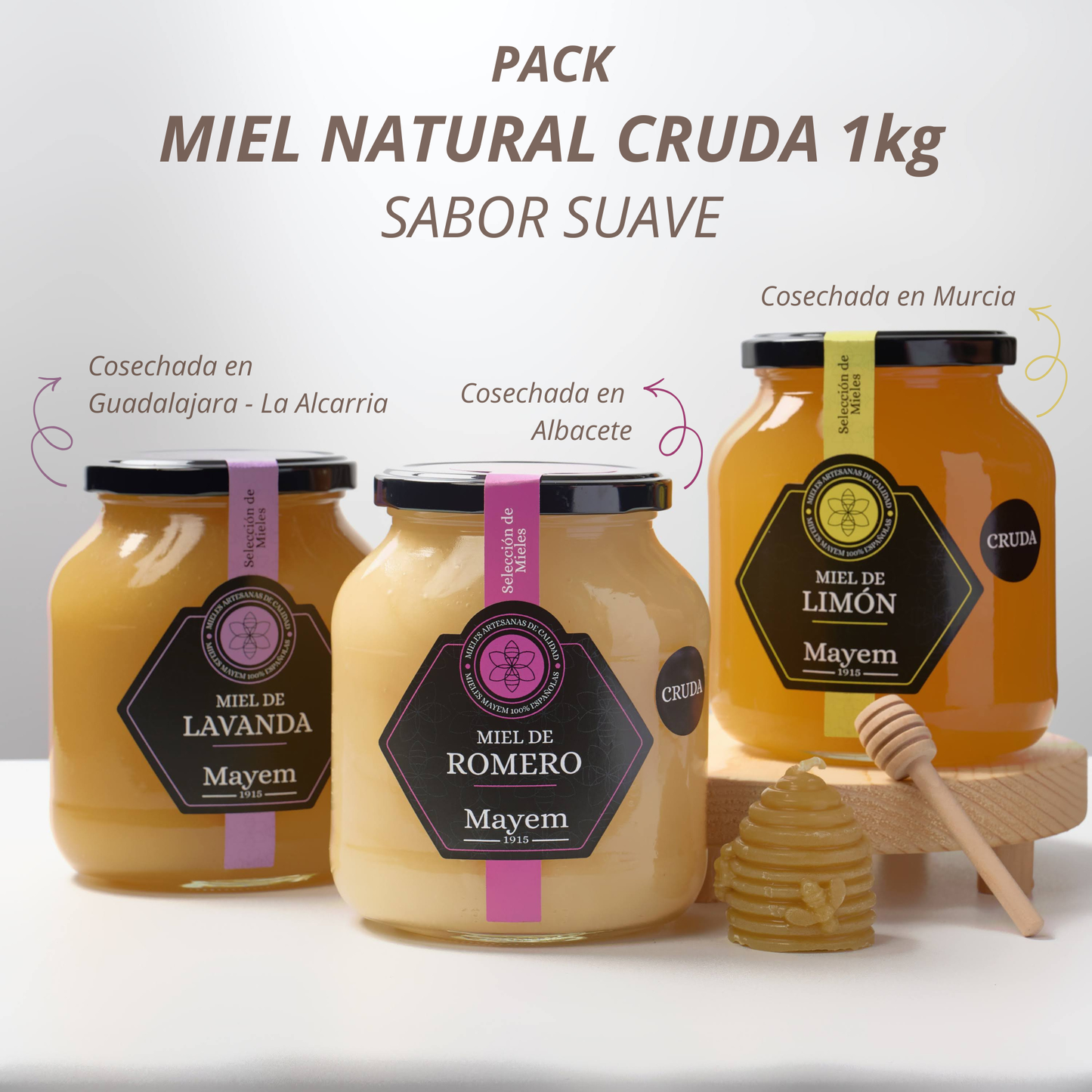 Pack de 3 Miels Bruts Saveur Douce 1Kg