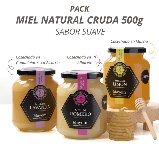 Pack de 3 Mieles Crudas sabor Suave 500g