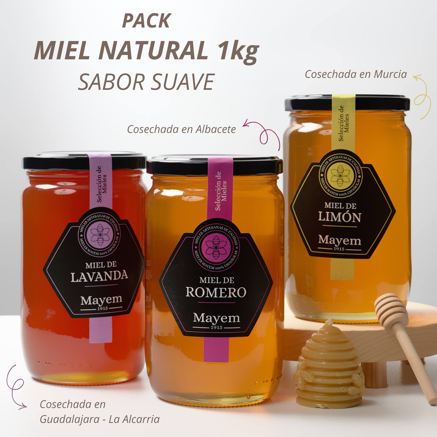 Pack de 3 Mieles sabor Suave 1kg