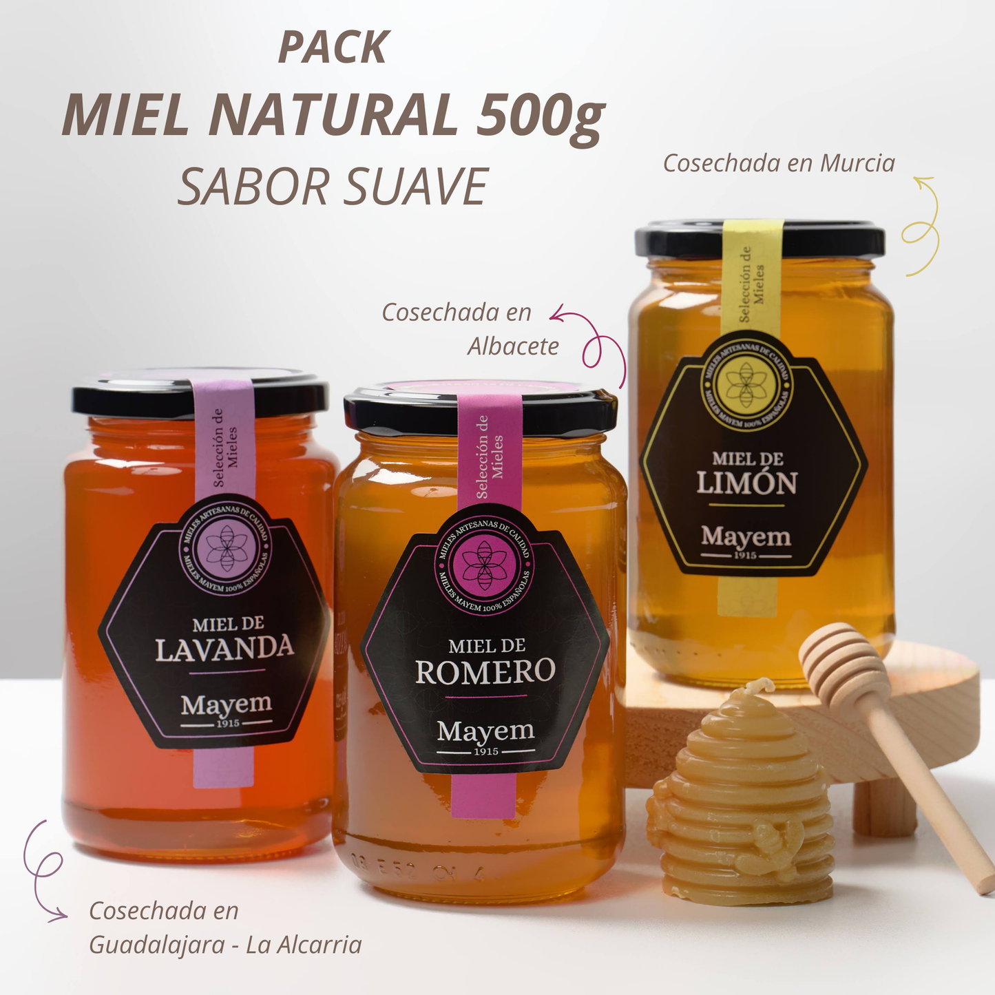 Pack de 3 Mieles sabor Suave 500g